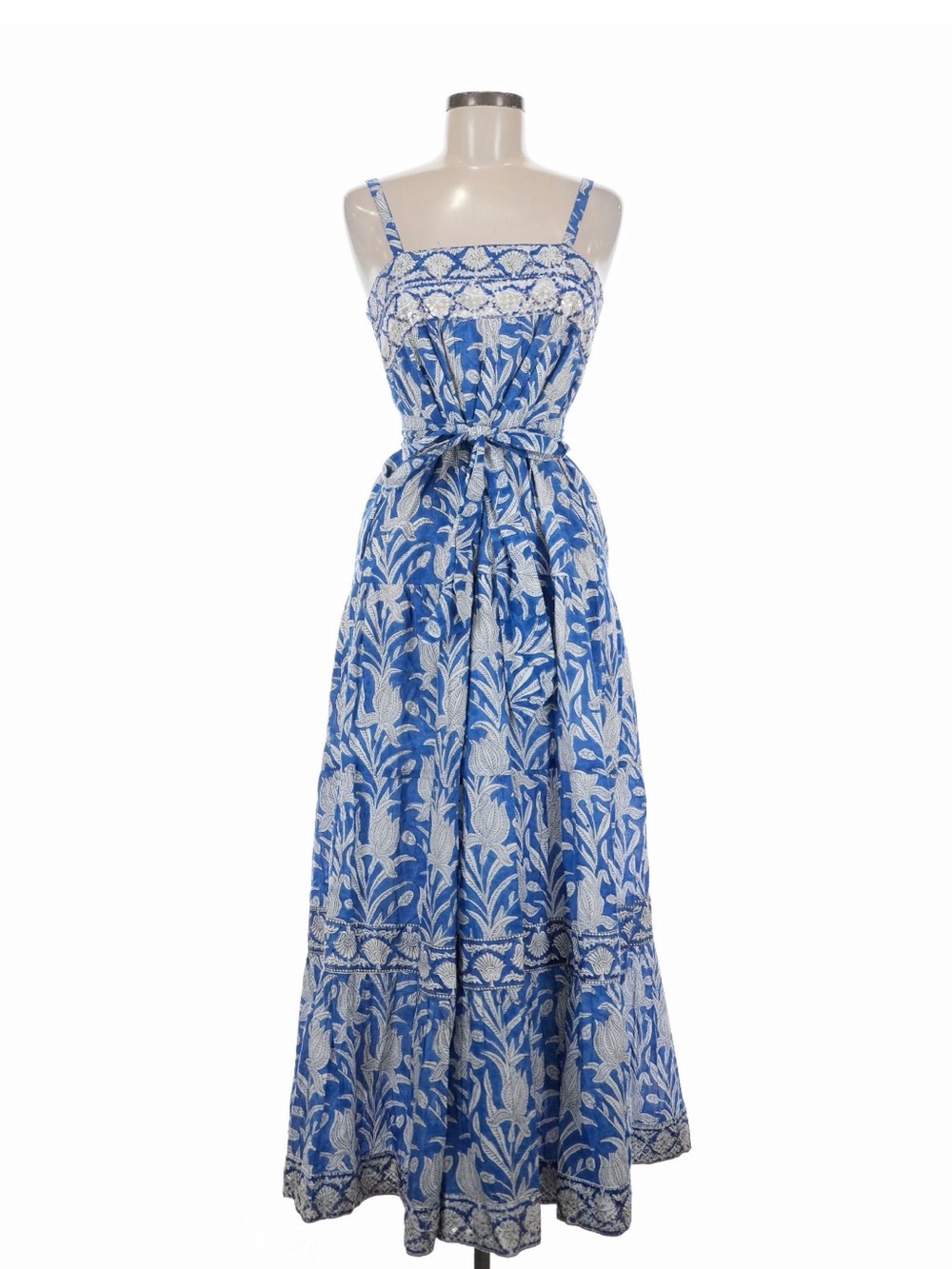 Azure & Indigo NWT Lamu Maxi Blue 100% cotton floral hand block print dress